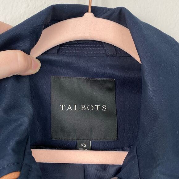 TALBOTS Piped Trench Coat Navy Blue Brown Size XS Preppy Classy Chic All Weather - Picture 6 of 9